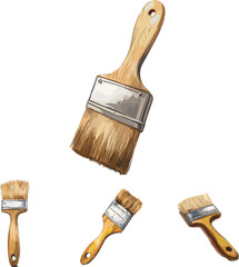 paintbrush isolated on white background, carpentry tools set in color style 