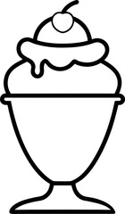 Black and White Line Art of Ice Cream Sundae Dessert