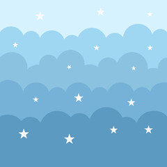 Illustration of Clouds and Stars on Blue Background