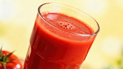 Vibrant tomato juice in a glass,  view of a healthy drink.