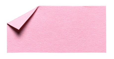 Pink isolated cut out blank paper note with folded corner dog-ear earmark and copy space for text,...