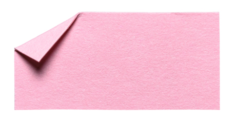 Pink isolated cut out blank paper note with folded corner dog-ear earmark and copy space for text, transparent png background design element