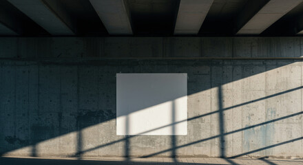 Blank Rectangular Poster Mockup on Concrete Wall with Diagonal Sunlight.