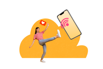 Composite artwork collage image picture of girl like wifi smart phone isolated on creative background