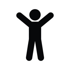 Simple black silhouette of a person with arms raised in celebration or greeting