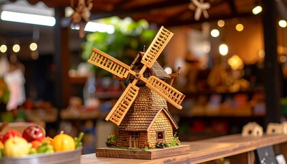 Wooden windmill model in a market