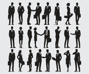 Business People Silhouettes in Professional Poses Vector