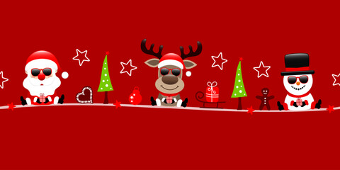 Banner Weihnachtsmann Rentier Und Schneemann Mit Sonnenbrille Icons Rot