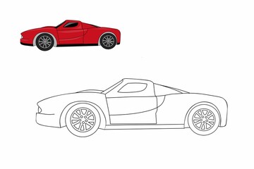 Vector illustration of a red sports car. Coloring page