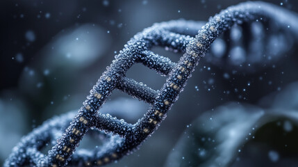 A detailed microscopic view of a sparkling DNA double helix structure highlights genetic science and molecular research concepts.