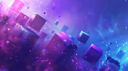 ネオンカラーのキューブが浮いている背景