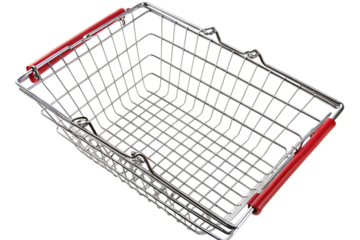 Empty metal shopping basket isolated on white background