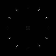 Minimalist clock face with white hour markers on black background. Vector illustration.
