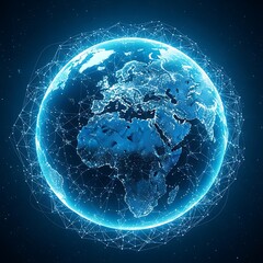 Obraz premium Interconnected World: A luminous global network highlighting Europe, Africa and the Middle East