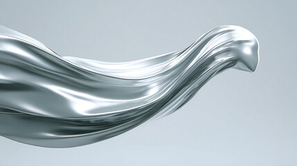 Abstract silver fabric flows gracefully in a serene setting