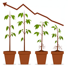 Business Growth: The line graph shows an increase above the potted plant with a progressive growth rate, indicating a continuous increase in financial performance