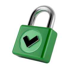 3D Green Lock Icon with White Check Mark Isolated on Transparent Background