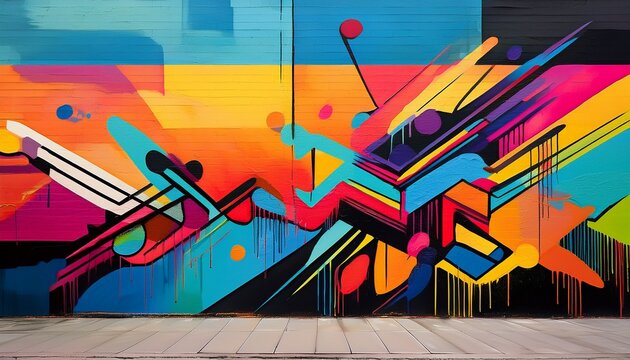 minimalistic graffiti wall with simple lines and shapes monochromatic palette with bold pops of color