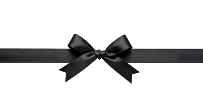 A simple black satin ribbon with a bow, a minimalist decorative element for elegant gift wrapping and product packaging. Transparent Background, Cutout