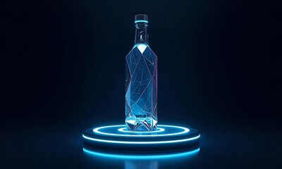 Geometric Perfume Bottle on Futuristic Platform
