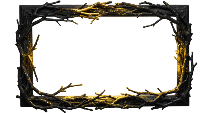 A spooky frame made of black thorny branches, a unique border for Halloween sales or edgy, dark-themed promotions. Transparent Background, Cutout