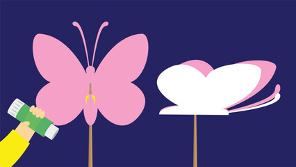 Butterfly and butterfly. Vector illustration in flat design style.