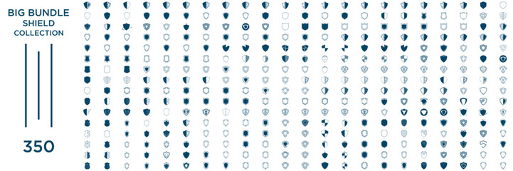 mega collection Shield icon set in vintage style. Protect shield security line icons. Badge quality symbol, sign, logo or emblem. Vector illustration