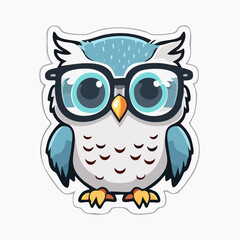 Obraz premium Adorable Cartoon Owl Wearing Glasses Sticker Design