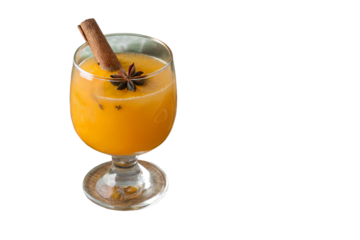 Autumn Orange Juice in a Footed Glass Cinnamon and Star Anise Garnish