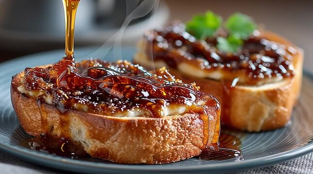 Thick stream of vegemite drizzling from a spoon onto a slice of golden-brown toast.