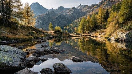 alpine lake autumn reflections mountains