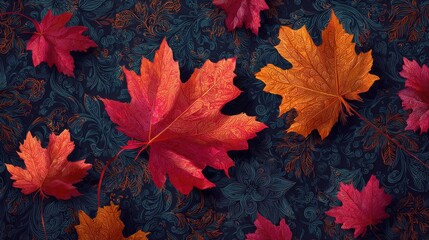 autumn leaves ornate dark background