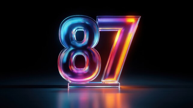 3D number 87 in neon colors on dark background