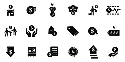 price icons set. price, product, shooping, selling price,  discount and more. simple solid vector