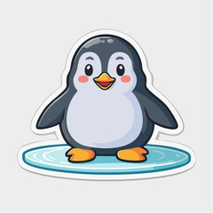Obraz premium Cute Cartoon Penguin Standing on Ice