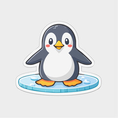 Obraz premium Cute baby penguin cartoon sticker on an ice floe
