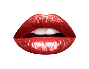 Obraz premium Vibrant red lips with a glossy finish, showcasing beauty and elegance in a striking close-up view.