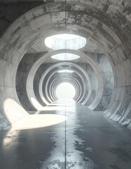 Illuminated concrete tunnel urban environment 3d render modern architecture bright perspective conceptual design