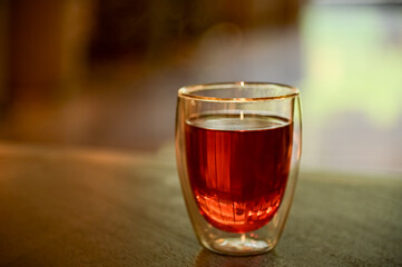 Close-up of the hot black tea. Cup of hot black tea. Food and beverage concept. Hot drink. Drink background. 
