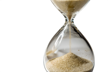 Hourglass with sand flowing isolated on white background