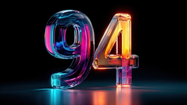 3D number 94 in neon colors on dark background