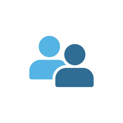 A simple, clean graphic icon representing two people standing side-by-side, with one slightly behind the other.
