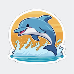 Obraz premium Joyful Cartoon Dolphin Jumping with Water Splash