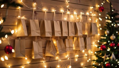 Advent calendar made of paper bags. Eco friendly advent calendar. Christmas advent calendar 
