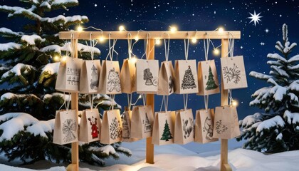 Advent calendar made of paper bags. Eco friendly advent calendar. Christmas advent calendar 