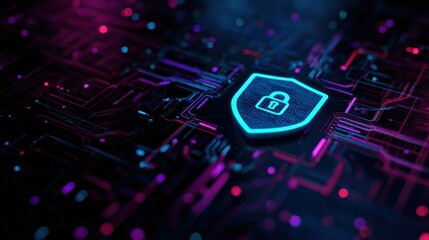 Abstract Cyber Security Background with Shield Icon, Data Protection Concept in Free Space