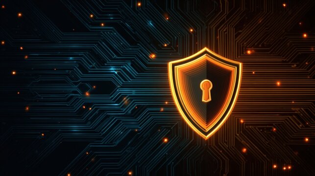 Futuristic Security Shield with Keyhole and Digital Circuit Background for Technology Concepts - Powered by Adobe