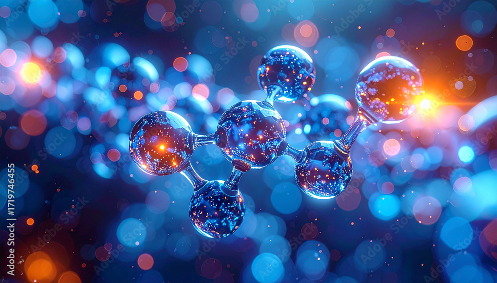 Poster molecular marvel: a stunning visualization of interconnected atoms, radiating energy and light withi