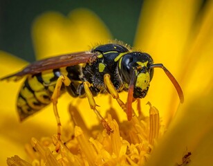 Close-up of a wasp on a yellow flower
