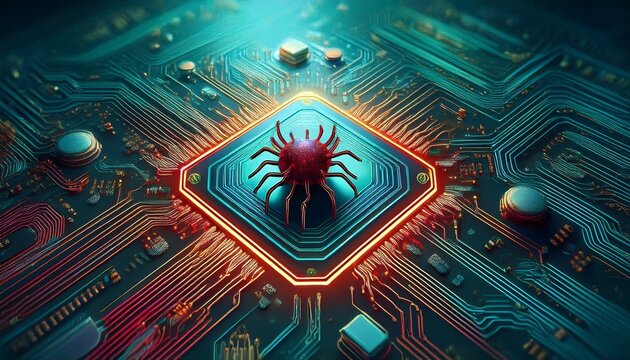 virus on computer circuit board concept image